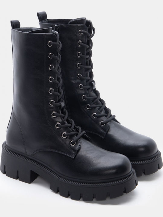 Wildleder Damen Kampfstiefel mit Mittelhohem Absatz Schwarz