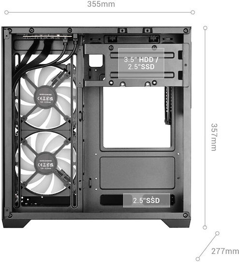 Mars Gaming MC-VIEW3 Gaming Micro Tower Computer Case with Side Window and RGB Lighting Black