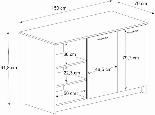 Megapap Küchenschränke Set Wand- und Boden Grau 150x70x91,8cm