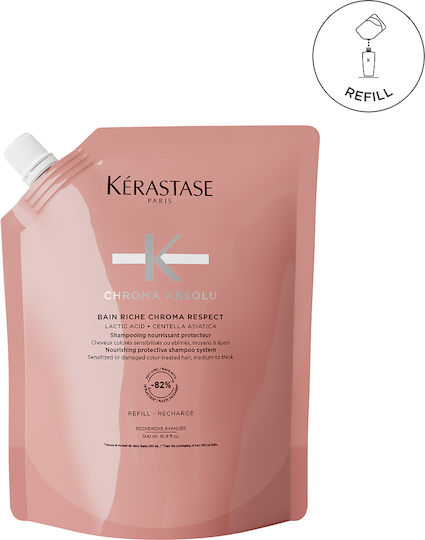 Kérastase Chroma Absolu Bain Riche Chroma Respect Refill Pouch Refill Шампоан Възстановяване И Подхранване И Хидратация За Боядисана Коса 500мл
