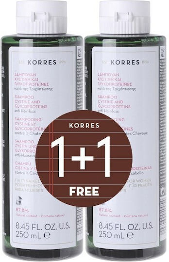 Korres Cystine & Glycoproteins Shampoos against Hair Loss for Fragile, Αντι-Θραύση Hair 2x250ml