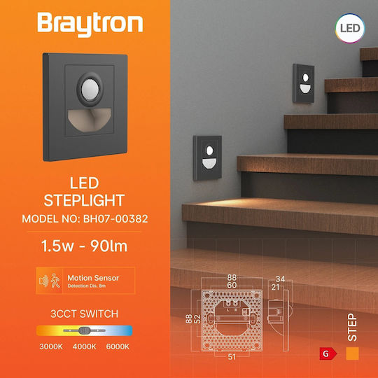 Braytron Wandmontierte Außenleuchte LED 1.5W mit Einstellbares Weiß Licht