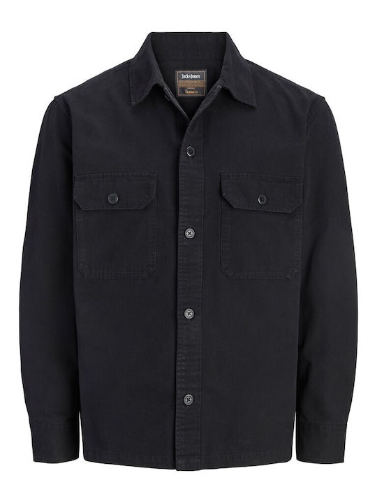 Jjecolton Памучен Overshirt с Дълъг Ръкав и Стандартна Кройка Черен