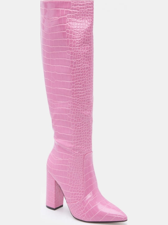 Damenstiefel mit Hohem Absatz Fuchsiefarbe