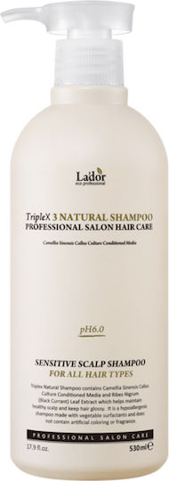 Lador TripleX3 Natural Shampoos for Sensitive Scalp against Dandruff & Hair Loss for All Hair Types 530ml