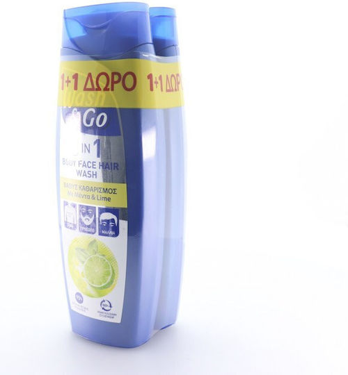 Wash & Go 3 in 1 Μέντα & Lime Σαμπουάν Αναδόμησης/Θρέψης 2x360ml
