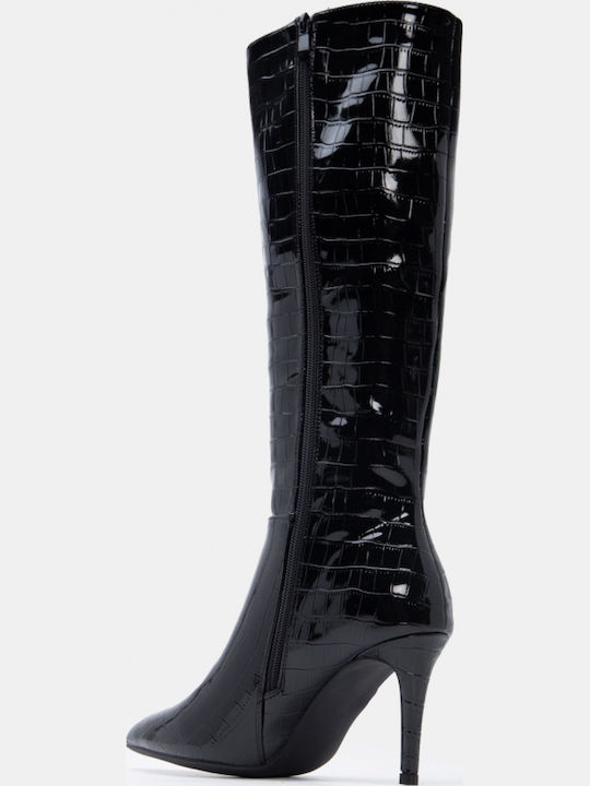 Damenstiefel aus Lackleder mit Hohem Absatz Schwarz