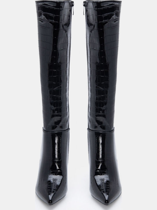 Damenstiefel aus Lackleder mit Hohem Absatz Schwarz