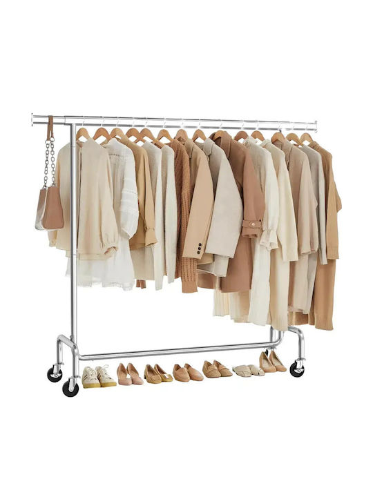 Songmics Cuier de podea cu roți din metal gri 163x45cm