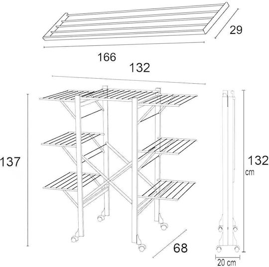 Arredamenti Italia Uscător de Rufe Pliabil Încălzit de Pardoseală din Lemn cu Roți 37x137cm