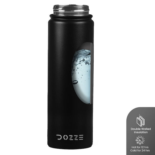Monochrome Edition Thermos Bottle Stainless Steel BPA Free 620ml Midnight Black with Straw