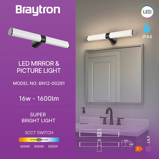 Braytron Leuchte Wand Schwarz 60x6.8x12.8cm