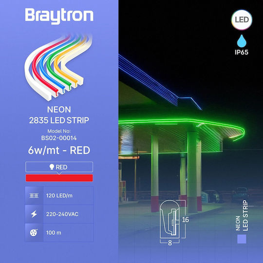 Braytron Waterproof LED Strip 220V Red Light Neon Flex