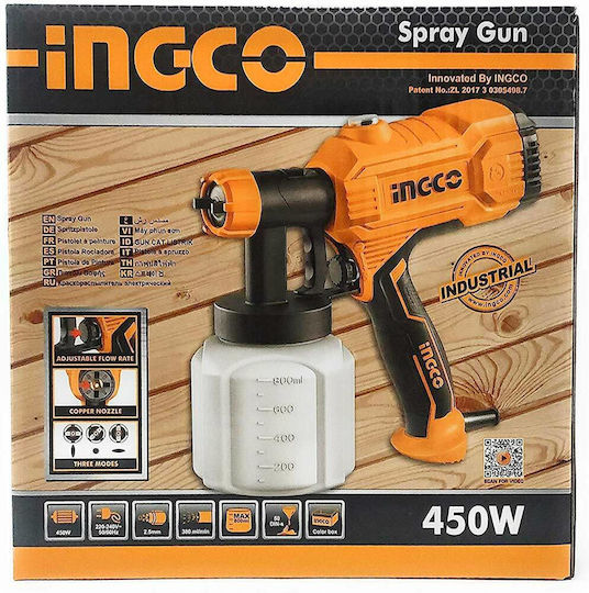 Ingco SPG3508 Ηλεκτρικό Πιστόλι Βαφής 450W με Δοχείο 0.8lt