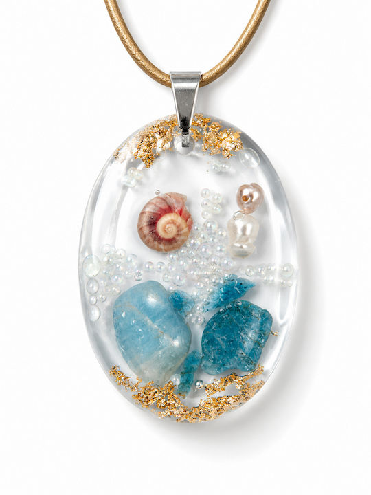 Elle Necklace With Tear Design Made Of Resin With Green Pearls