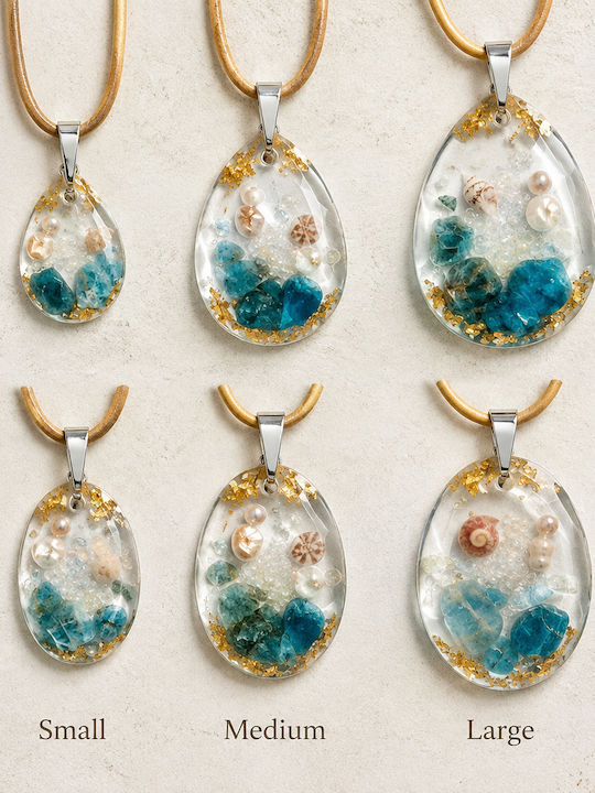 Elle Necklace With Tear Design Made Of Resin With Green Pearls