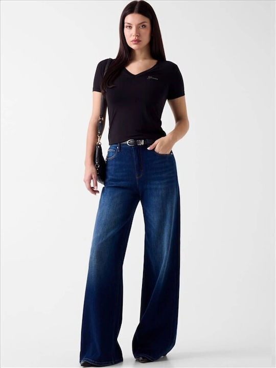 Ss Ss Bluza Damă Tricou Cu Decolteu În V Negru