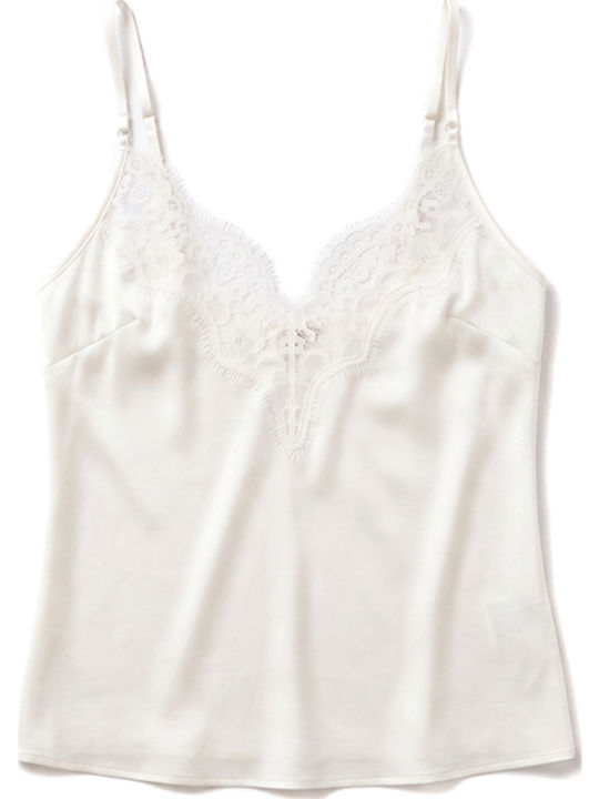 Γυναικείο Σατέν Lingerie Top με Δαντέλα Λευκο