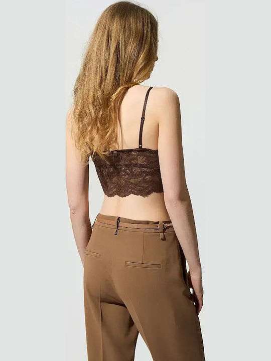 Women's Crop Top with Spaghetti Straps & V-Neck Brown