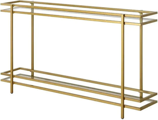 Consolă Metalică cu Suprafață din Sticlă Aurie L120xL58xÎ24cm