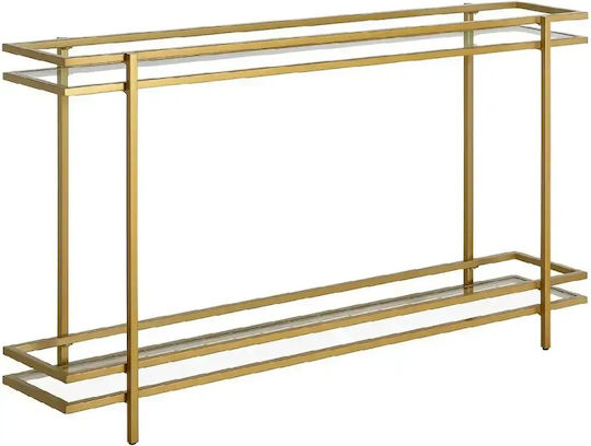 Consolă Metalică cu Suprafață din Sticlă Aurie L120xL58xÎ24cm