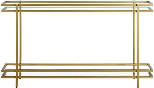 Consolă Metalică cu Suprafață din Sticlă Aurie L120xL58xÎ24cm