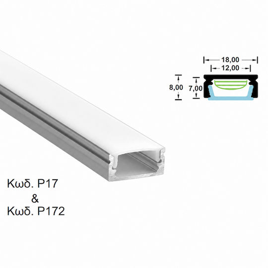 Lucas P172 Extern Aluminiumprofil für LED-Streifen mit Transparent Abdeckung 200x1.7x0.7cm