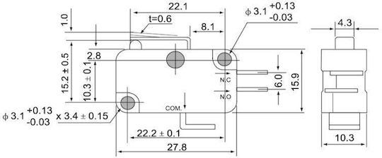 Micro Limit Switch cu pârghie cu arc Kw3-11