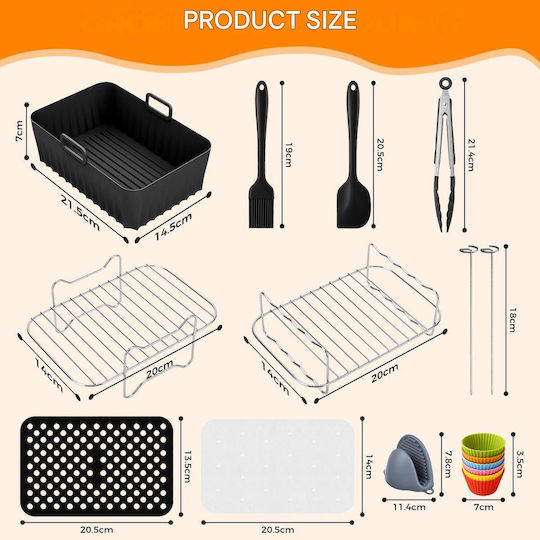 Set 17 Accesorii Ninja Foodi Af300eu Af400eu Af500eu pentru Prăjitoare cu Aer Dual Zone 7.6l-9.5l Fără Bpa Silicon Alimentar Oțel Inoxidabil 304 2 Inserții Din Silicon Frigărui Pentru Gătit Forme Pentru Grătar și Brioșe Mănuși Clești 100 Foi Hârtie Pentru Copt