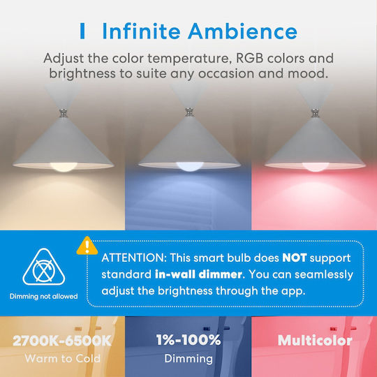 Smart Smart LED Bulb 60W for E27 Socket and A19 Shape RGB 810lm