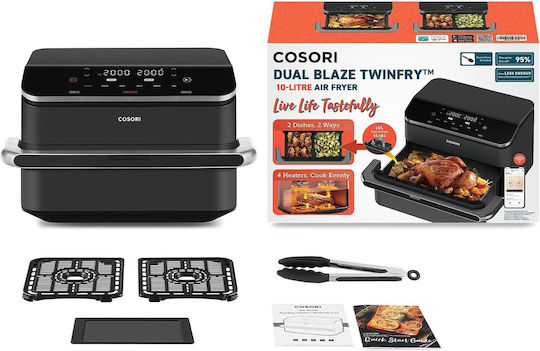 Cosori Dual Blaze TwinFry Heißluftfritteusen mit Wi-Fi & Doppelter Abnehmbarer Behälter 10lt Silber