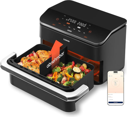Cosori Dual Blaze TwinFry Heißluftfritteusen mit Wi-Fi & Doppelter Abnehmbarer Behälter 10lt Silber