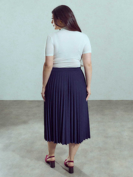 Celestino Women's Midi Pleated Skirt Loose Fit Dark Blue