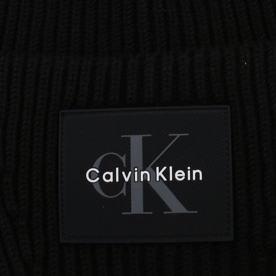 Patch Beanie Unisex Σκούφος με Rib Πλέξη σε Μαύρο χρώμα