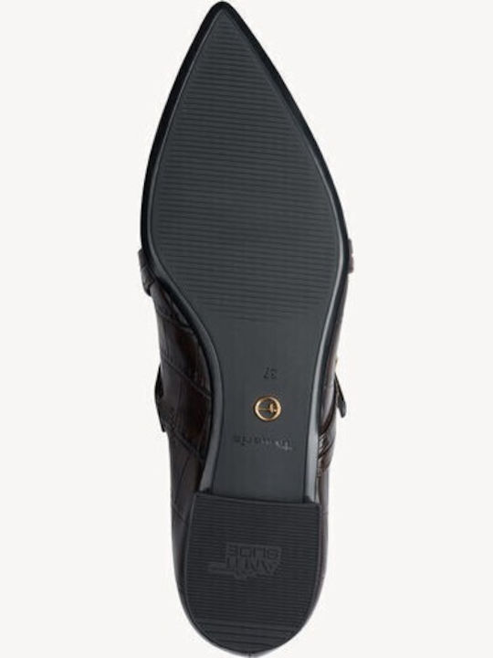 Leder Damen Ballerinas Spitz zulaufend mit Riemen Braun