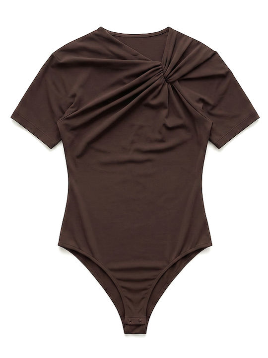 Access Fashion Stretch Kurzarm Damen-Bodysuit Damen-Bodysuits Braun