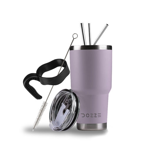 Dozze Ποτήρι Θερμός Ανοξείδωτο / Πλαστικό BPA Free 887ml Mauve Purple με Λαβή και Καλαμάκι