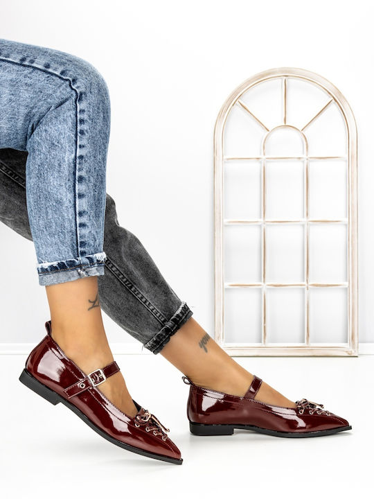 Pantofi Balerini Pentru Femei În Culoare Burgundy