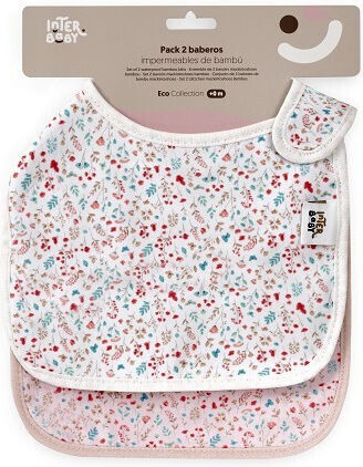 Interbaby Αδιάβροχη Σαλιάρα Υφασμάτινη με Αυτοκόλλητο Pink 2τμχ