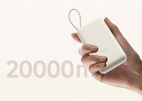 Xiaomi Integrated Cable Power Bank 20000mAh 33W Mit USB-A Und USB-C Anschluss Power Delivery / Quick Charge Beige