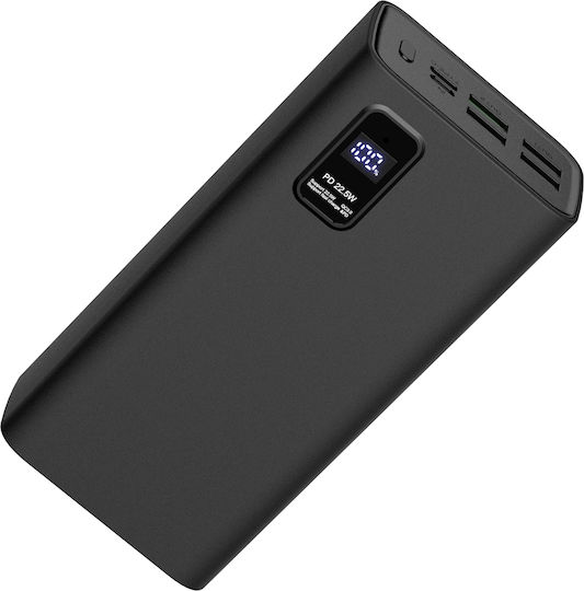 Platinet PL0415 Power Bank 30000mAh 22.5W mit 4 USB-A Ausgangsanschlüssen und USB-C Ausgangsanschluss Schnellladung Schwarz