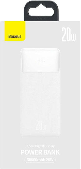 Baseus Bipow Overseas Edition Power Bank 30000mAh 20W с 2 USB-A порта и USB-C порт Бял