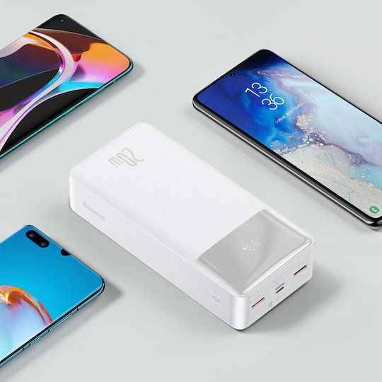 Baseus Bipow Overseas Edition Power Bank 30000mAh 20W с 2 USB-A порта и USB-C порт Бял