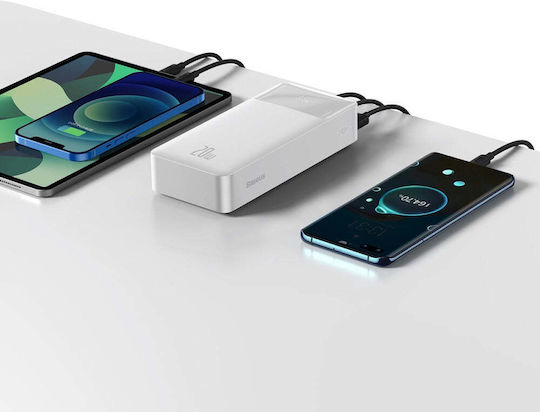 Baseus Bipow Overseas Edition Power Bank 30000mAh 20W с 2 USB-A порта и USB-C порт Бял
