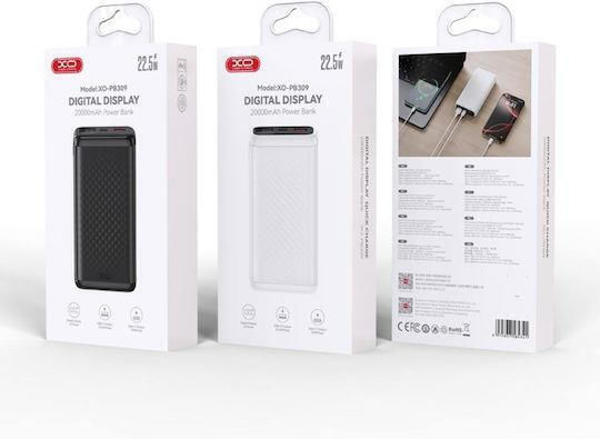 XO PB309 Външна Батерия 20000mAh 22.5W с USB-A Изходен Порт и USB-C Изходен Порт Бързо Зареждане Черна