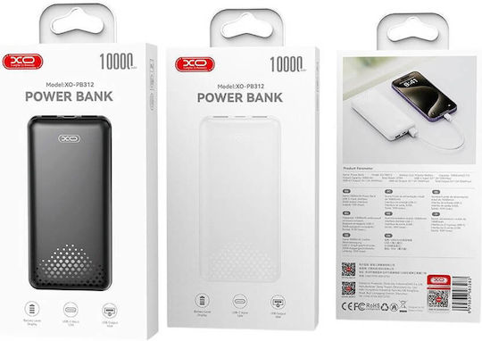 XO PB312 Power Bank 10000mAh 10W mit 2 USB-A Ausgangsanschlüsse und USB-C Ausgangsanschluss Weiß