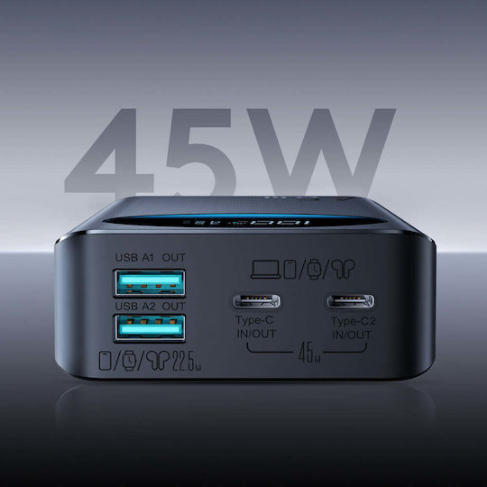 Joyroom JR-PBF02 Pro Power Bank 20000mAh 45W mit 2 USB-A Ausgangsanschlüsse und 2 USB-C Ausgangsanschlüsse Power Delivery / Schnellladung Schwarz