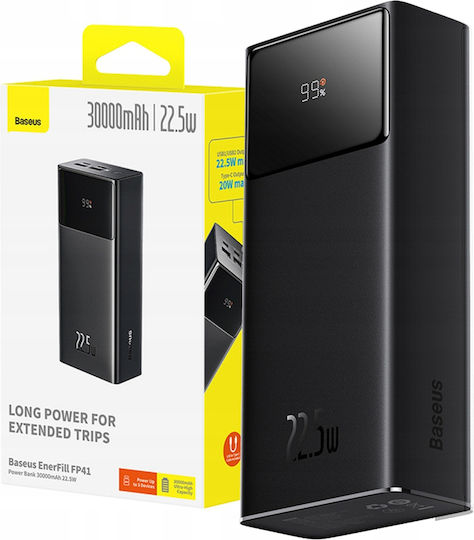 Baseus EnerFill FP41 Baterie Externă 30000mAh 22.5W cu 2 Porturi USB-A și Port USB-C Power Delivery / Încărcare Rapidă Negru