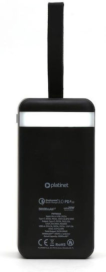 Platinet Външна Батерия 50000mAh 20W с 2 USB-A Изходни Порта и USB-C Изходен Порт Power Delivery / Бързо Зареждане Черна