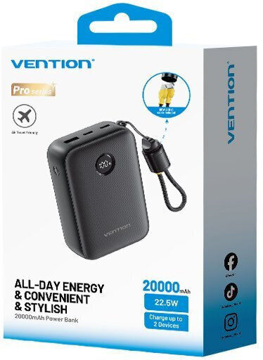 Vention Power Bank 20000mAh 22.5W cu Port USB-A și Port USB-C Negru